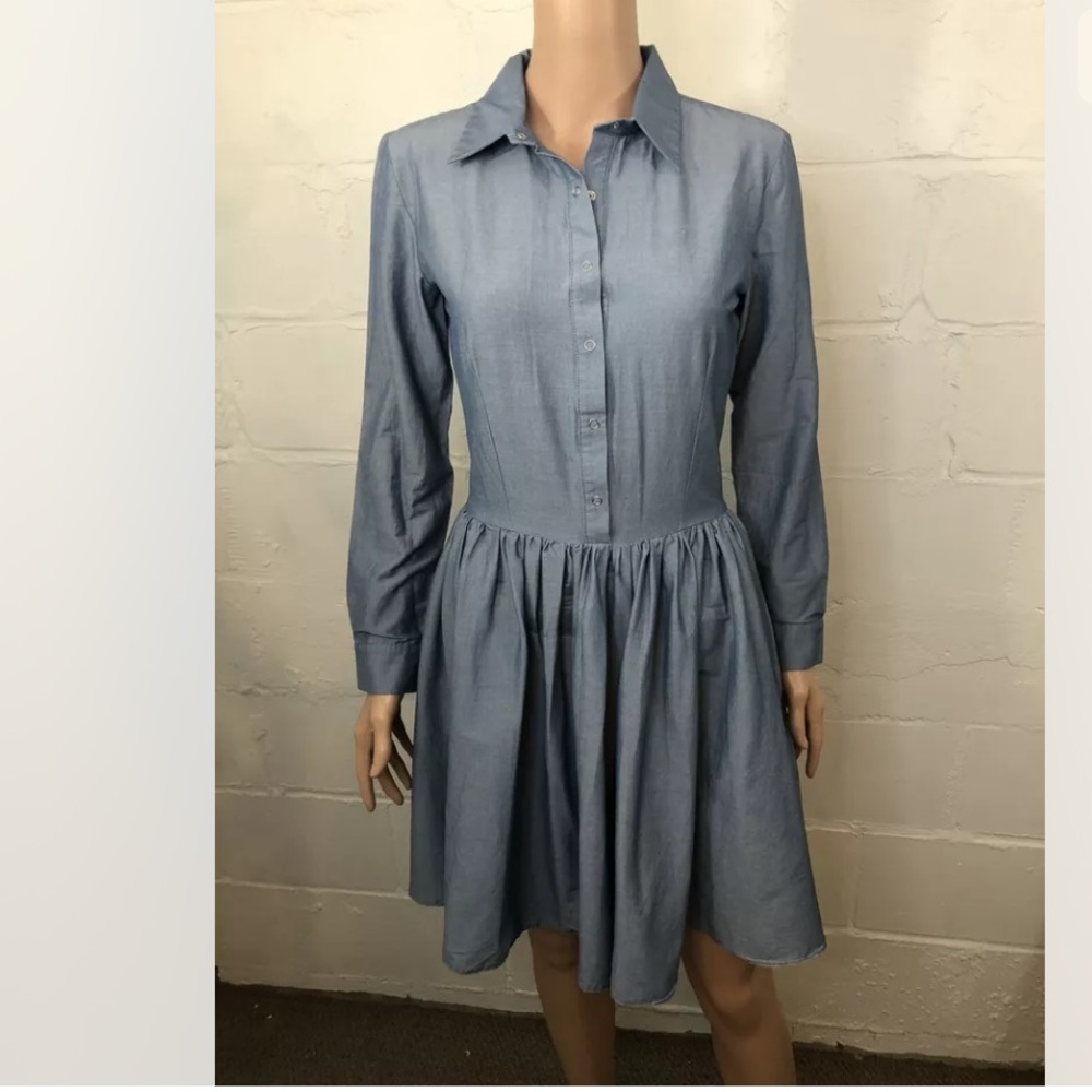 FIGL Blue Chambray Dress Snap Front Long Sleeve